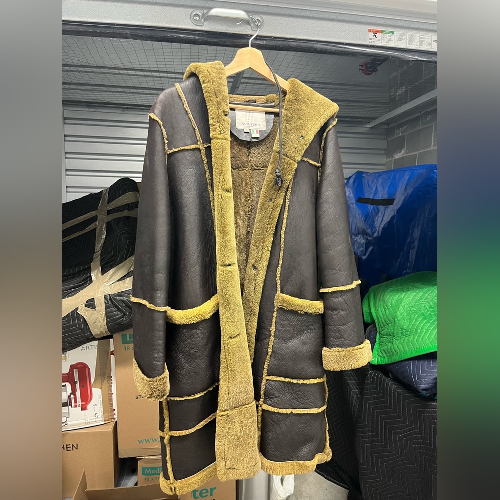Unisex Vintage Brown Leather and Shearling Coat